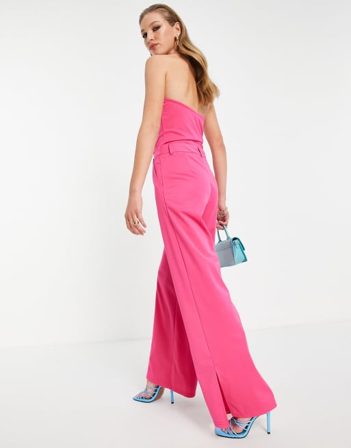 Extro & Vert slouchy wide leg trousers with leg split in hot pink, 3 of 4