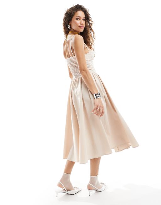 Extro & Vert strappy midaxi corset dress in stone, 3 of 4