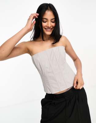 structured bandeau corset top in stone-Gray