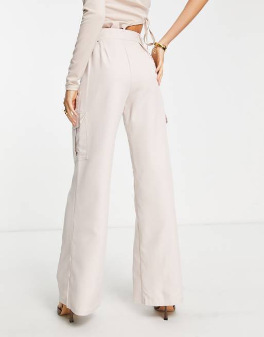 Flounce London wide leg satin cargo pants in green