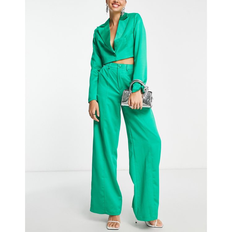 Extro & Vert super wide leg trousers in emerald satin co-ord