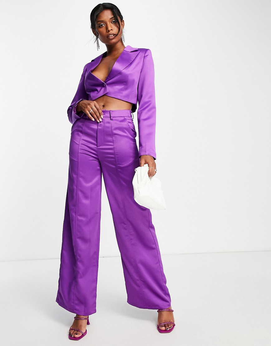 Extro & Vert super wide leg trousers in winter plum satin co-ord-Purple