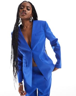 Extro & Vert tailored buttoned blazer in cobalt co-ord