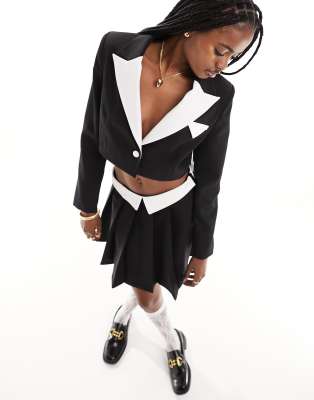 Extro & Vert Extro & Vert tailored cropped blazer in black co-ord