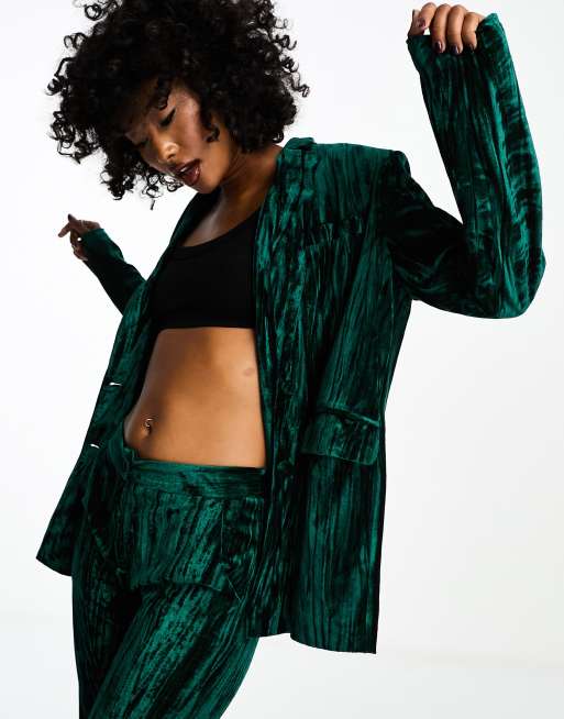 Extro Vert tailored velvet blazer in co ord emerald green Cra wallonieShops