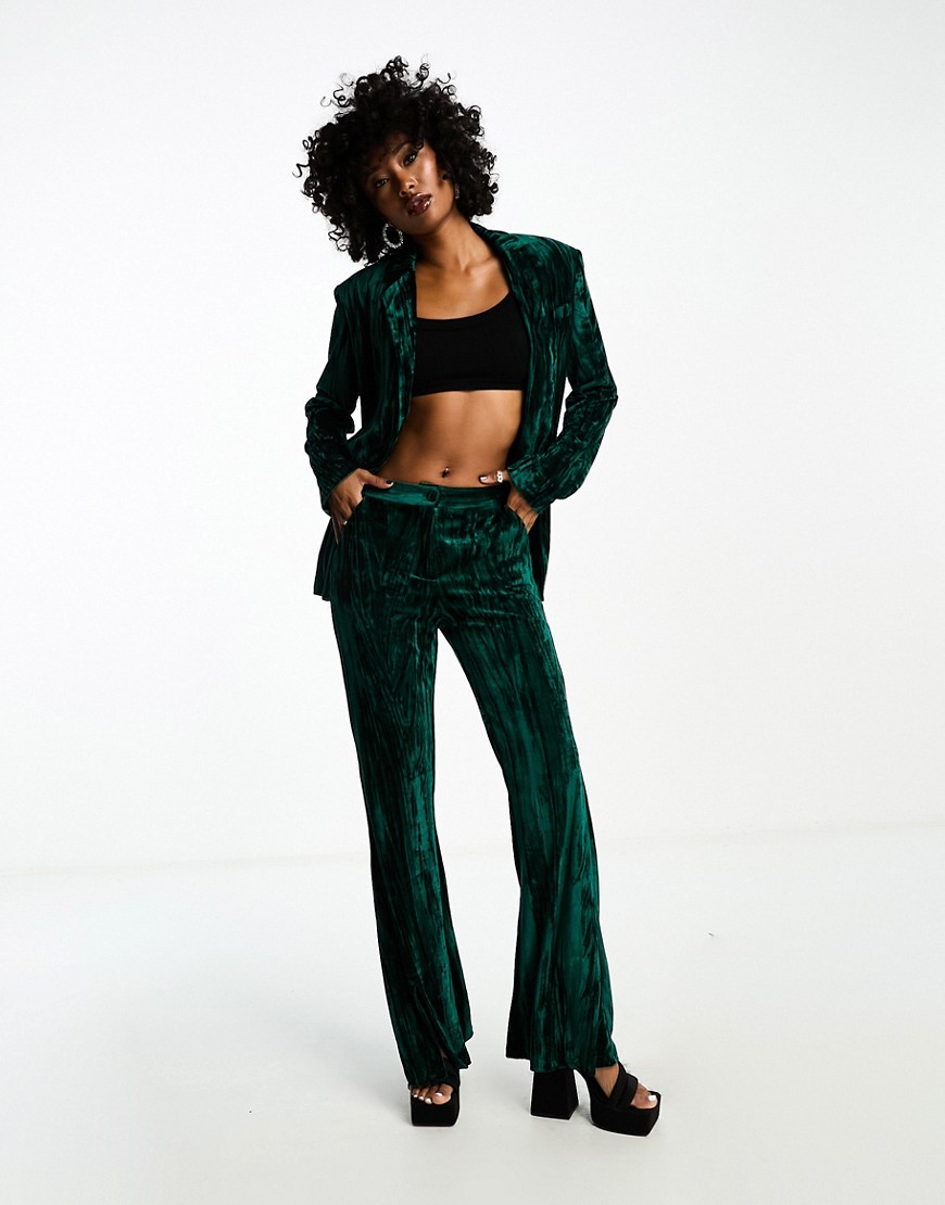 Extro & Vert tailored velvet trousers with slit front co-ord in emerald green