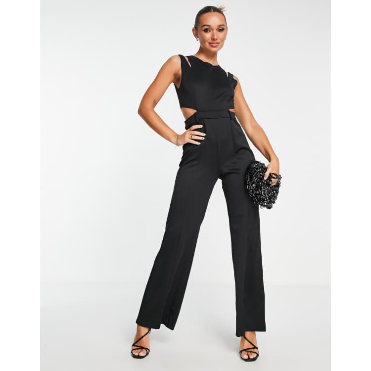 Extro & Vert tailored wide leg cut out jumpsuit in black | ASOS