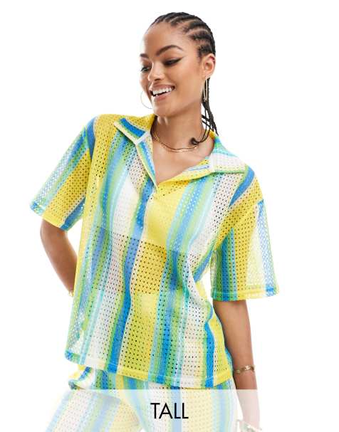 Extro & Vert Tall - Camicia all'uncinetto a righe multicolore in coordinato - view 1