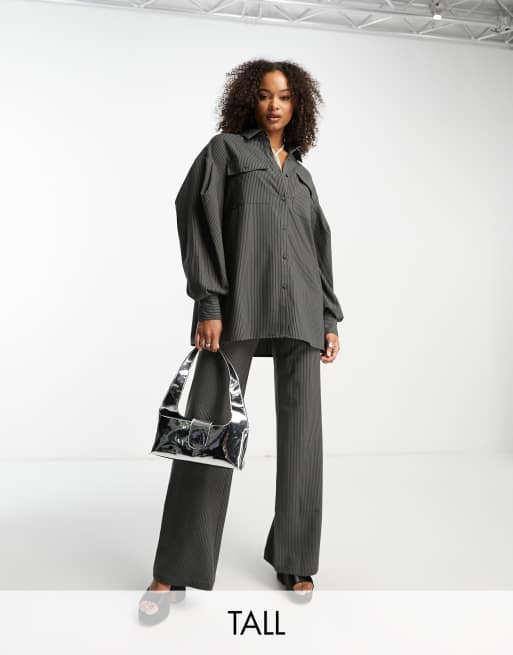 Extro & Vert Tall - Chemise d'ensemble oversize à fines rayures - Ardoise