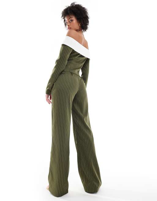 Extro & Vert Tall - Coordinato kaki a righe con corsetto a fascia
