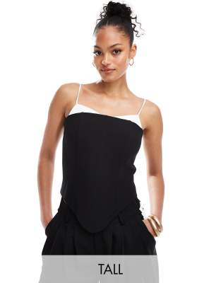 Extro & Vert Tall Extro & Vert Tall corset top with black bra detail in black & white co-ord-Multi