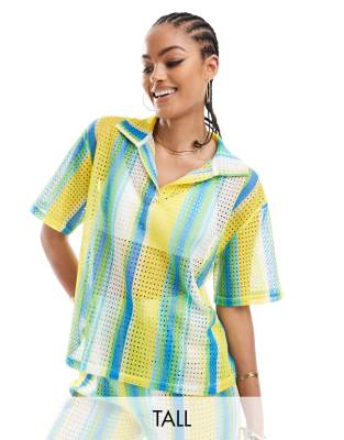 Extro & Vert Tall Crochet Shirt In Multi Stripe - Part Of A Set