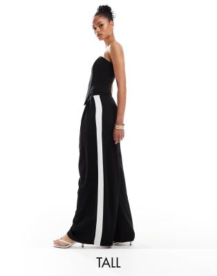 Extro & Vert Tall Extro & Vert Tall highwaisted palazzo pleated trouser in black & white co-ord-Multi