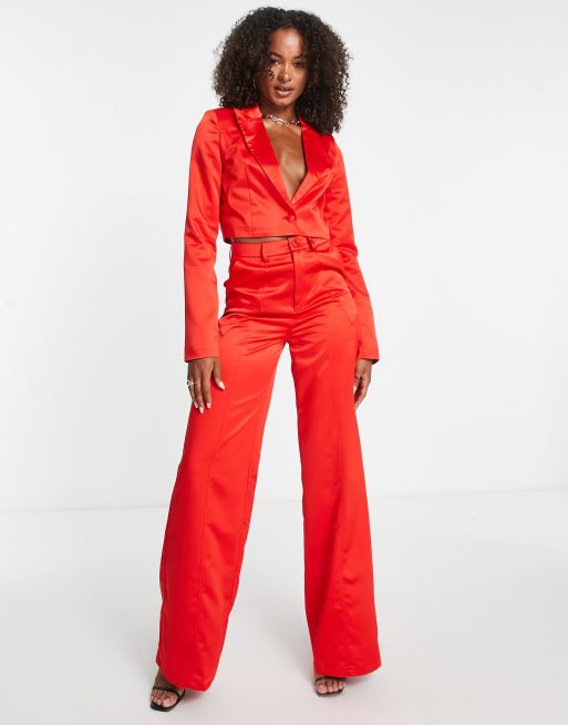 Extro & Vert Tall – Kurzer, kastiger Satin-Blazer in Rot, Kombiteil, 4 von 4