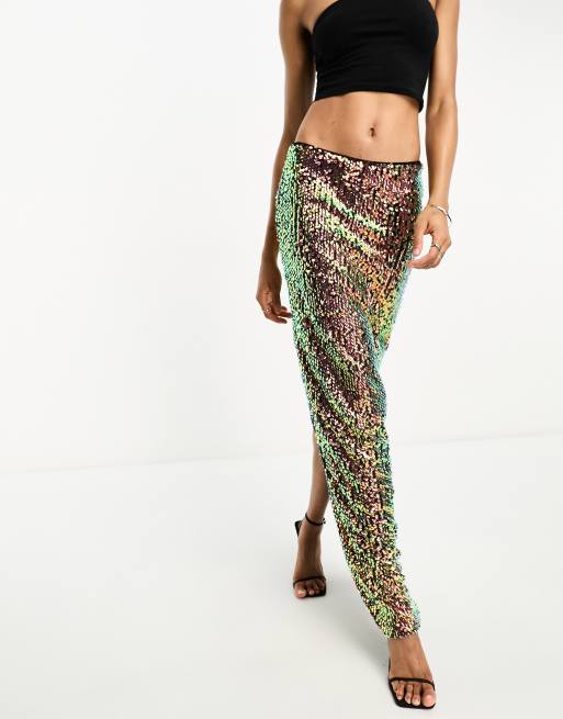 Extro Vert Tall maxi skirt with split in mermaid sequin ASOS