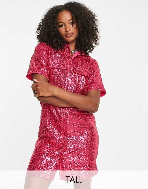 Pink sequin shirt clearance dress