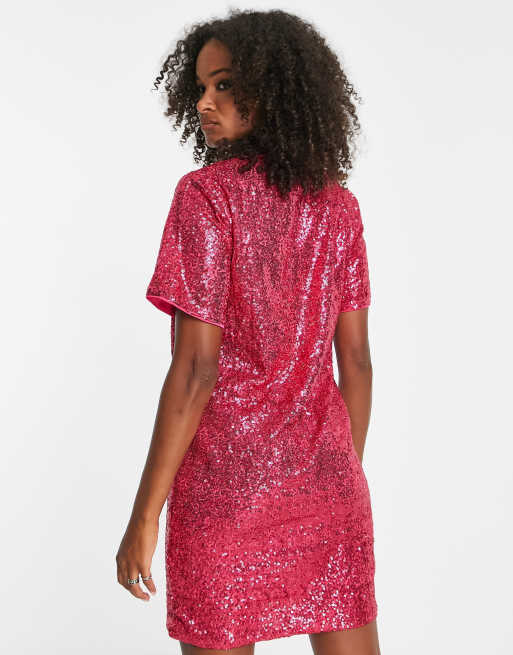 Pink sequin hot sale shirt dress