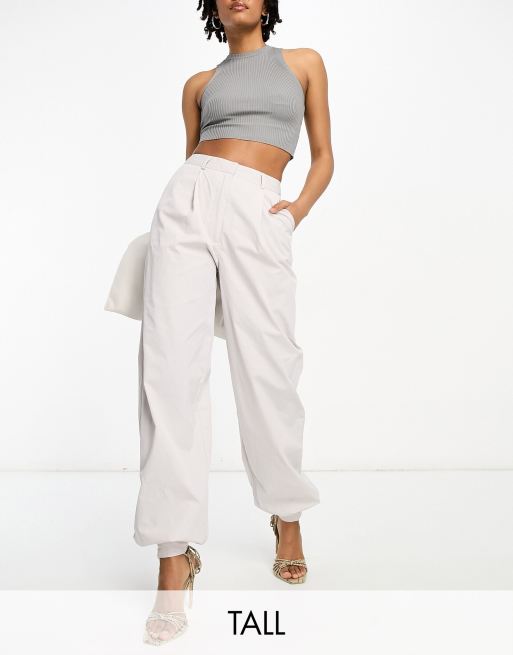 Cuffed High Waisted Trousers In Beige – KLARRA