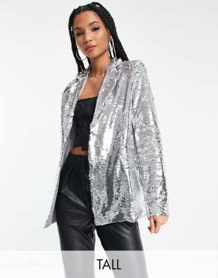 Extro & Vert Tall - Oversize-Blazer mit Paillettenbesatz in Silber, Kombiteil