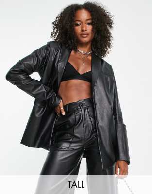 Extro & Vert Tall oversized blazer in black faux leather - ASOS Price Checker