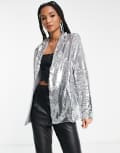 [Extro & Vert Tall] Extro & Vert Tall oversized blazer in silver sequin (part of a set) 8 Silver Sequin