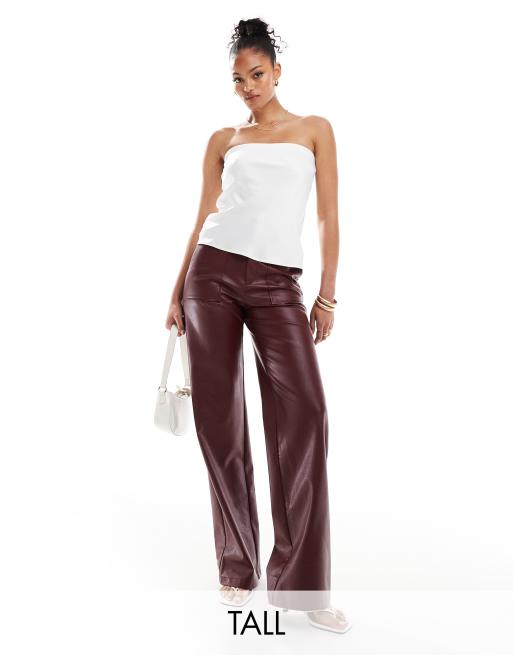 Extro & Vert Tall - Pantalon en PU à taille haute - Bordeaux