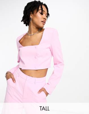 Extro & Vert Tall Extro & Vert Tall square neck crop top in baby pink co-ord