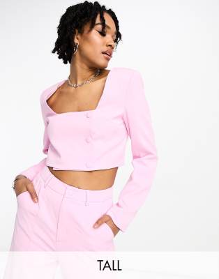 Extro & Vert Tall square neck crop top in baby pink co-ord