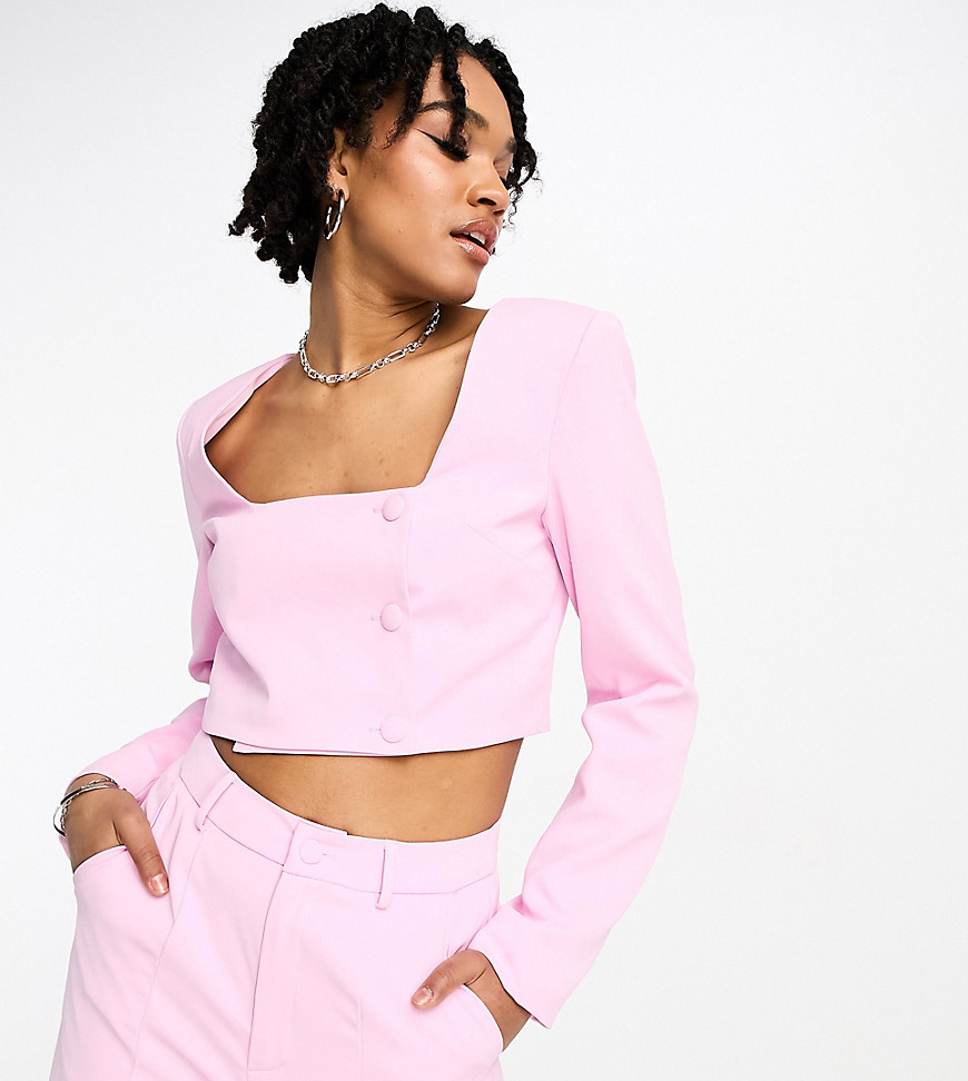 Extro & Vert Tall square neck crop top in baby pink co-ord
