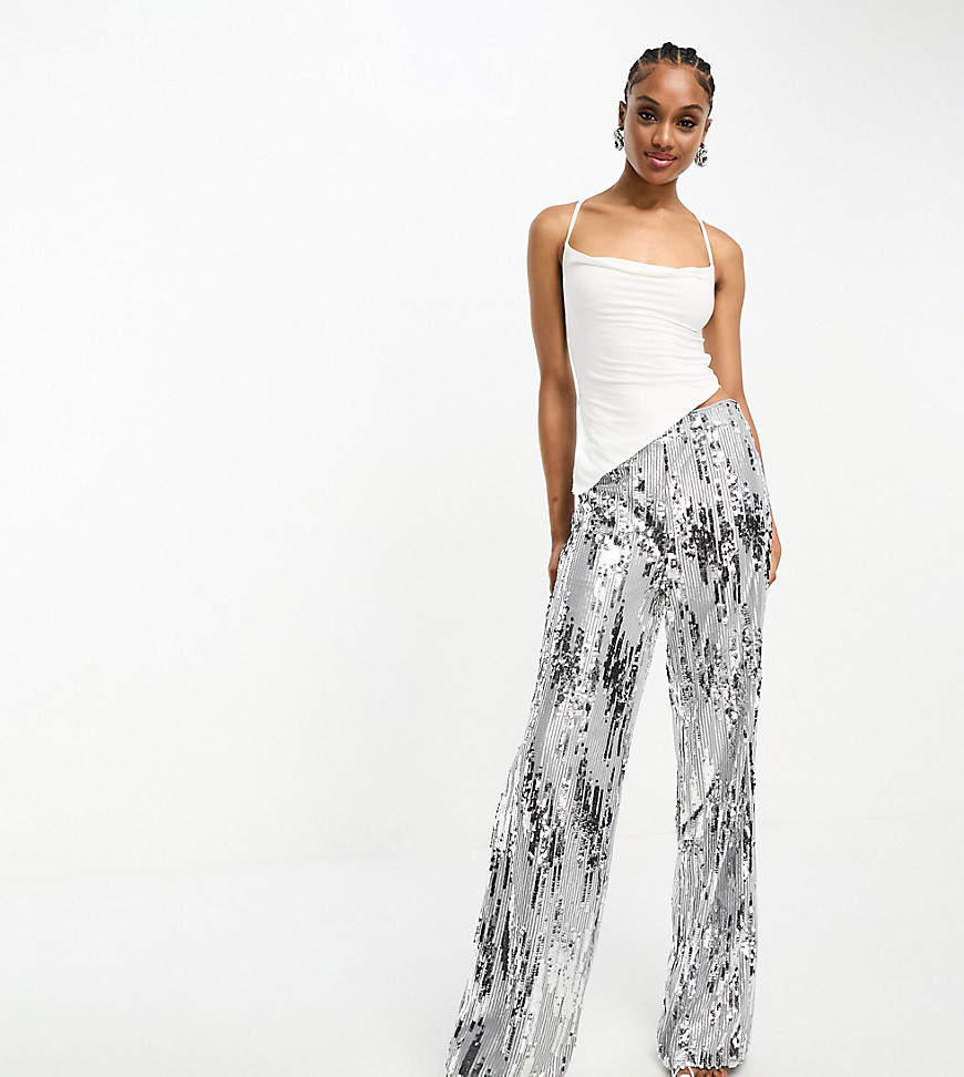 Extro & Vert Tall stripe sequin trousers in silver