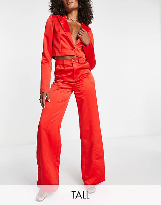 Extro & Vert Tall super wide leg pants in red satin (part of a set)