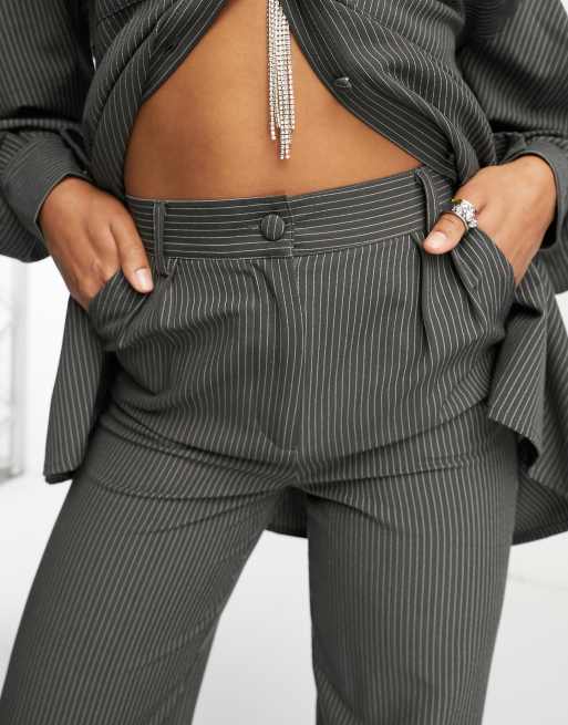 Extro & Vert Tall super wide leg pants in slate pinstripe (part of a set), 2 of 4
