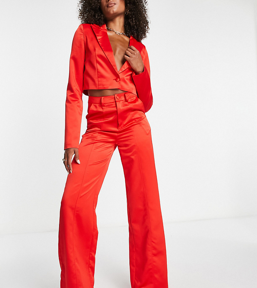 Extro & Vert Tall super wide leg trousers in red satin co-ord