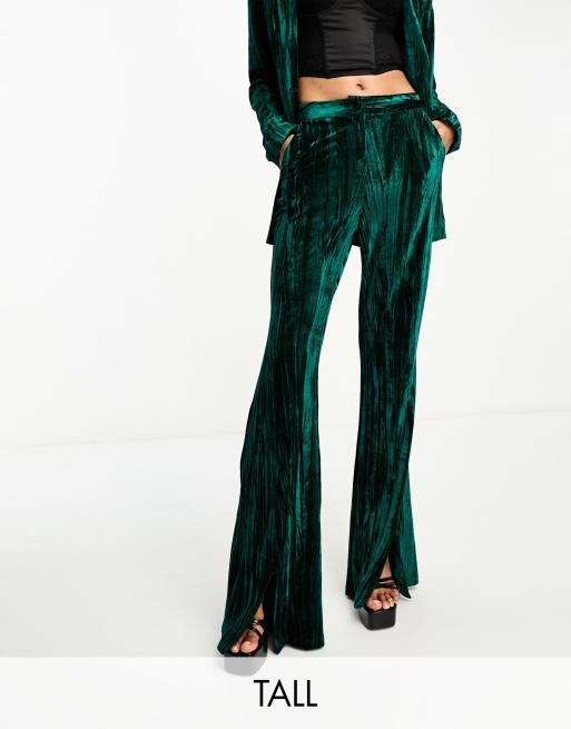 Extro & Vert Tall tailored velvet pants with slip front in emerald green - part of a set 