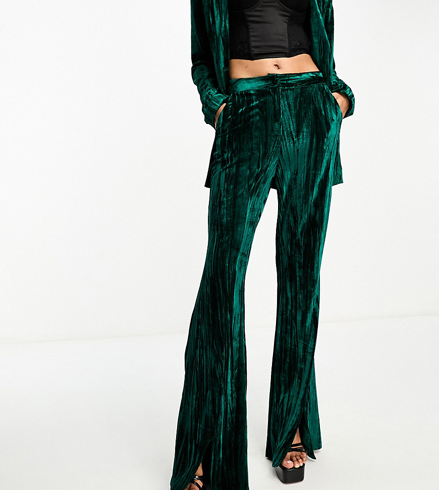 Extro & Vert Tall tailored velvet trousers with slip front co-ord in emerald green