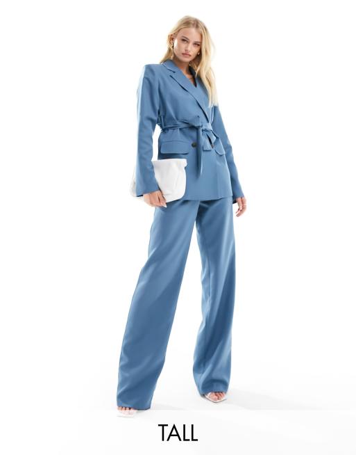 Pieces high waisted wide leg tailored pants in blue - part of a