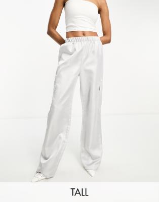 Extro & Vert Tall wide leg glitter cargo trousers in silver  - ASOS Price Checker