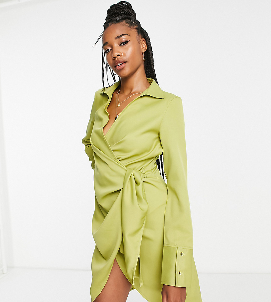 Extro & Vert Tall wrap front mini dress in olive-Green