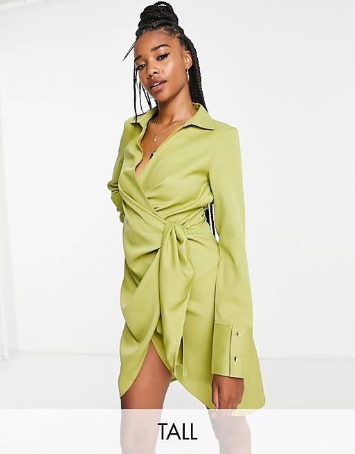 Extro & Vert Tall wrap front mini dress in olive