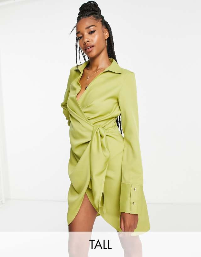 Extro & Vert Tall wrap front mini dress in olive