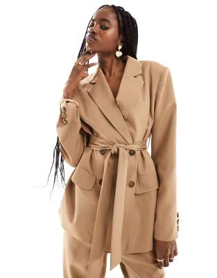 Extro & Vert tie front blazer in camel co-ord