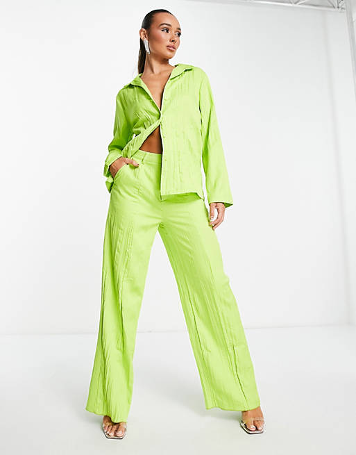 Extro & Vert wide leg plisse pants in lime green (part of a set)