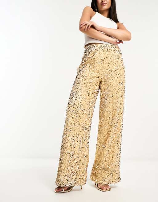 Extro & Vert wide leg slouchy velvet pants in gold 