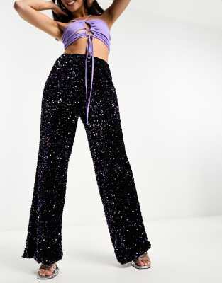 Extro & Vert Extro & Vert wide leg slouchy velvet trousers in rainbow-Multi
