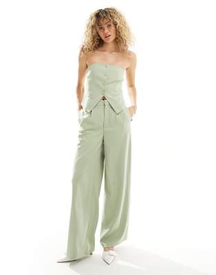 Extro & Vert wide leg tailored trouser in sage co-ord-Green