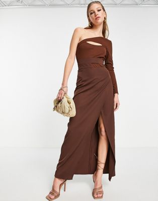 Extro & Vert wrap front maxi skirt in brown