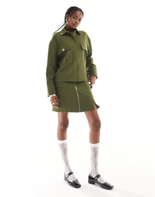 Khaki skirt 2025 womens zip up