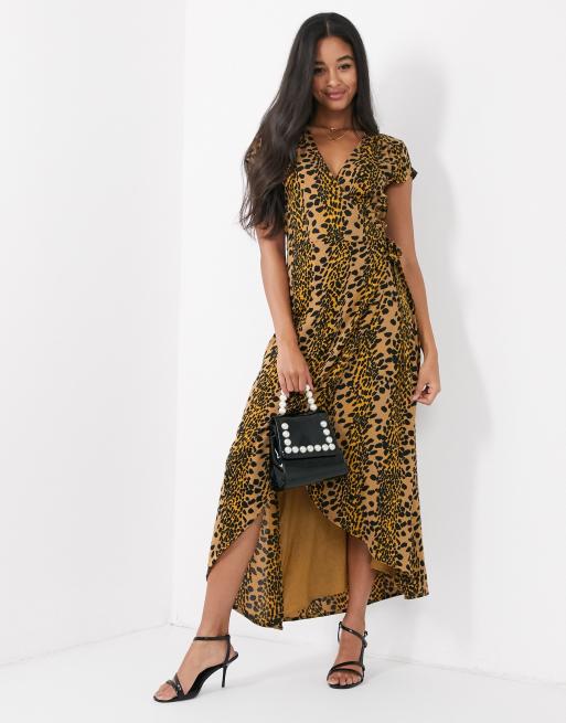 Fabienne Chapot archana leopard print midi dress in toffee brown