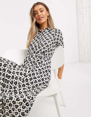 Fabienne Chapot Brizo Leopard Print Midi Shirt Dress-black In Black