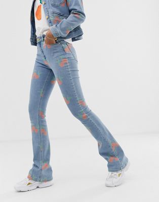Fabienne Chapot - Flared jeans met perzikprint-Blauw